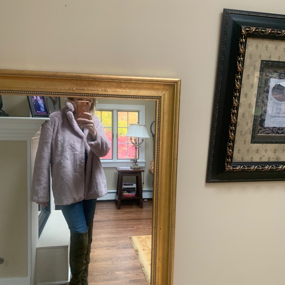 Express Lavender faux fur jacket.